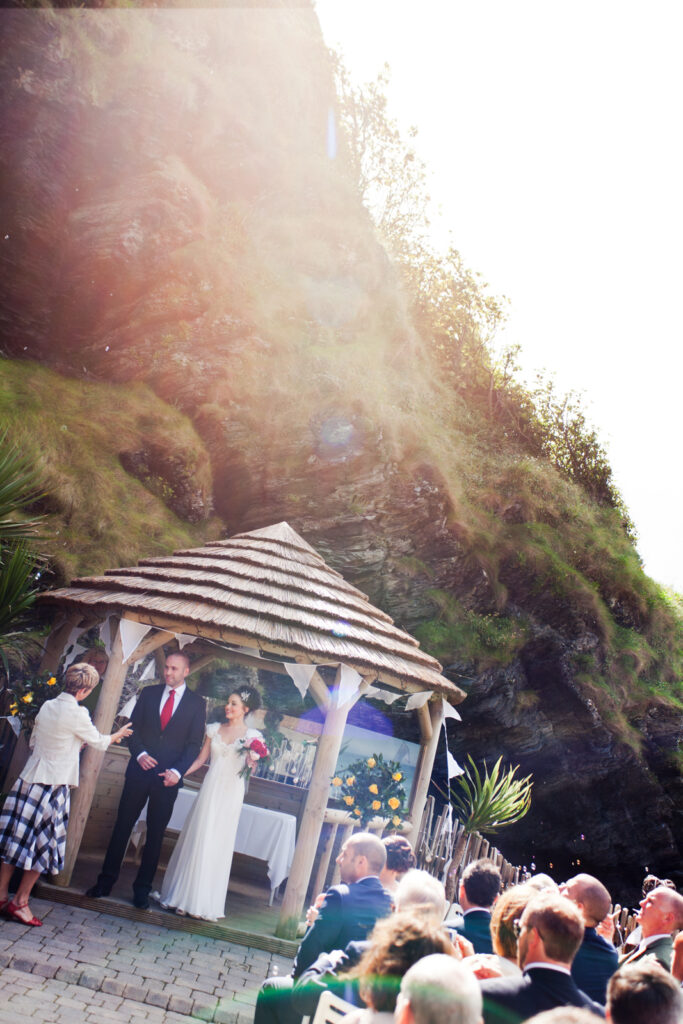 Bride and Groom after Ceremony at Beach by wedding photographer ottawa Sara