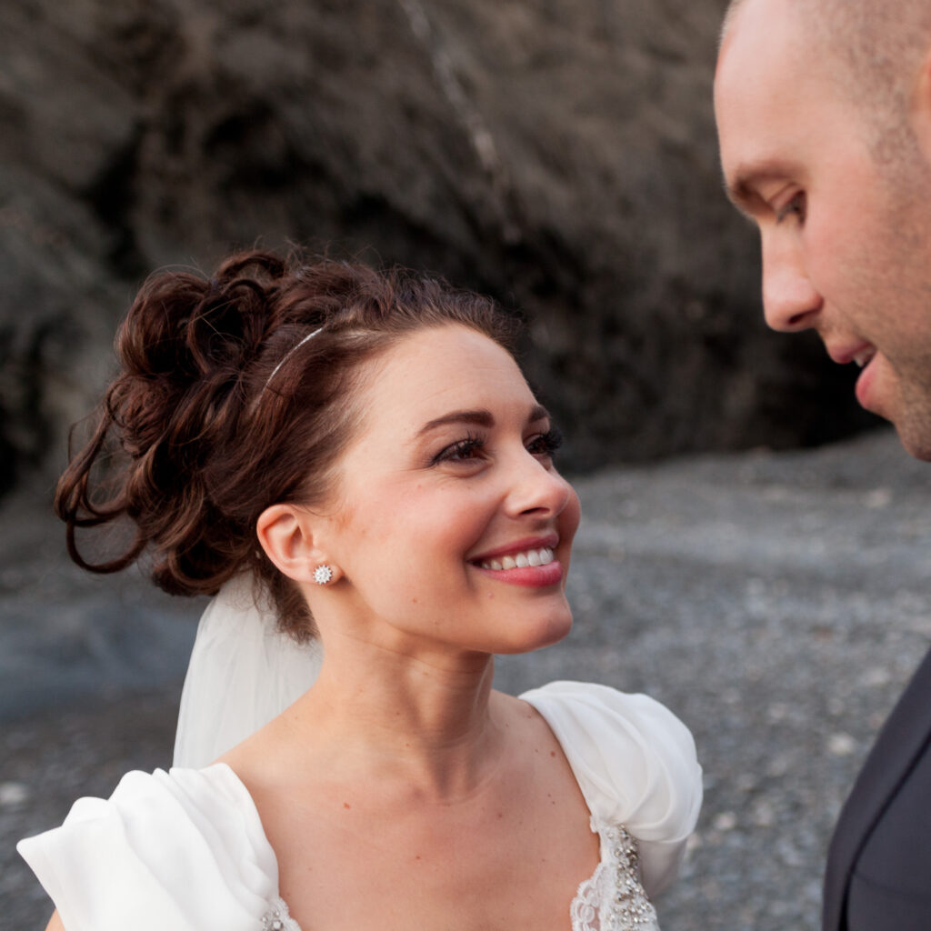 Bridal Portrait on stone beach with sunset Wedding Photographer Ottawa