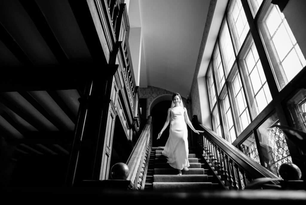 Black and white documentary art wedding photographer bride