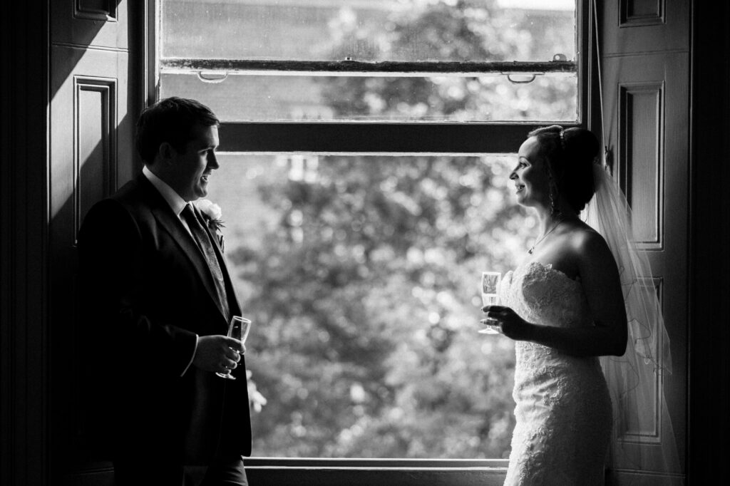 Documentary Ottawa wedding photographer sara black and white couple portrait