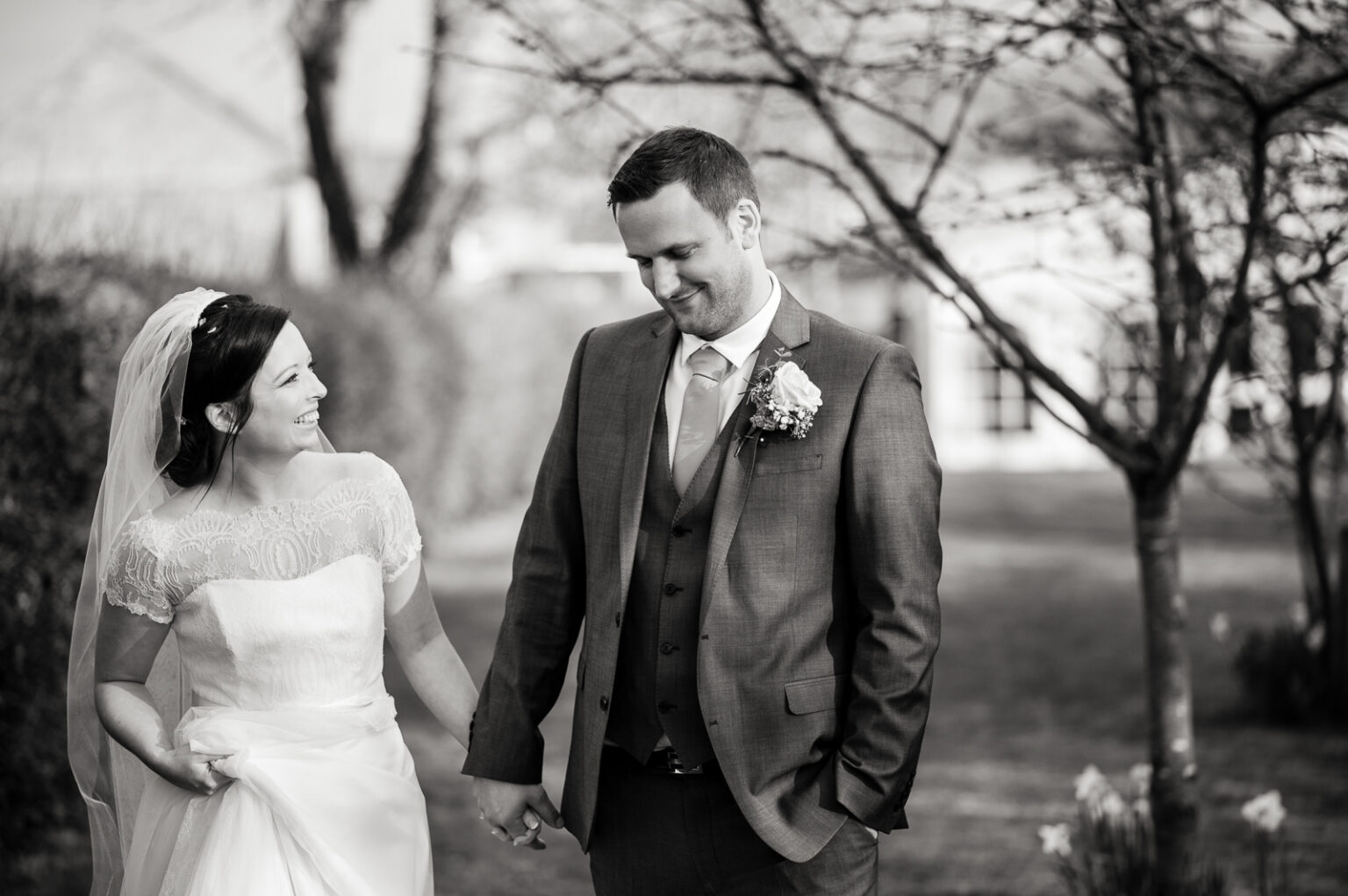 Bride and Groom Couple Portrait in gardens by Ottawa Wedding Photographer Sara