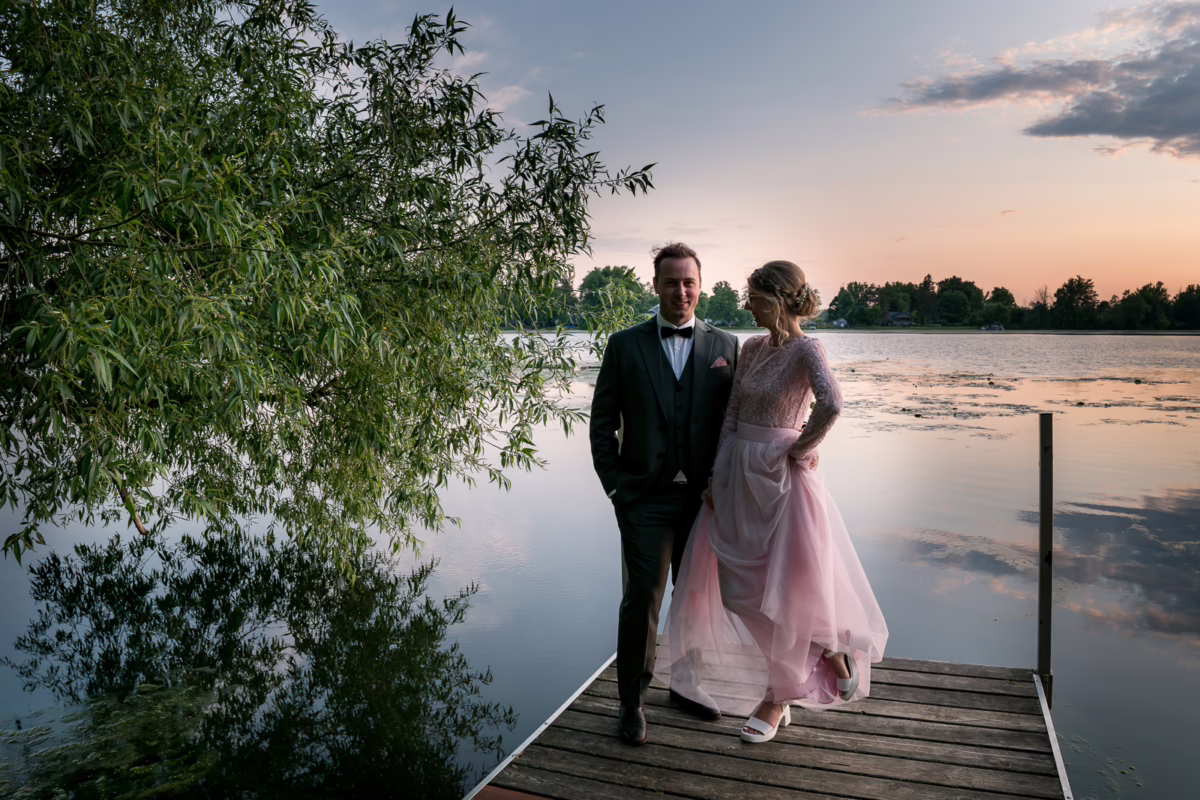 Ottawa Wedding Photographer Sara--2 ❥ Ottawa Wedding Photographer Bride and groom portrait at sunset by rideau river by Ottawa Wedding Photographer Sara