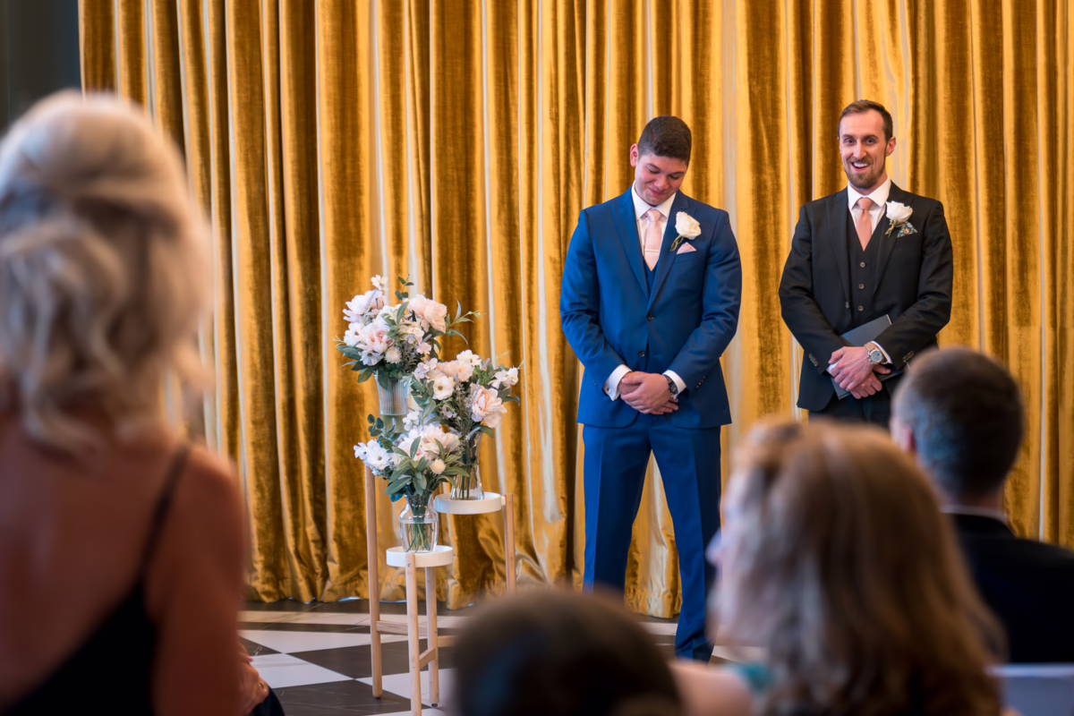 Ottawa Wedding Photographer Sara VD-1132651 ❥ Ottawa Wedding Photographer Groom getting emotional as the bride walks down the aisle by Ottawa Wedding Photographer Sara