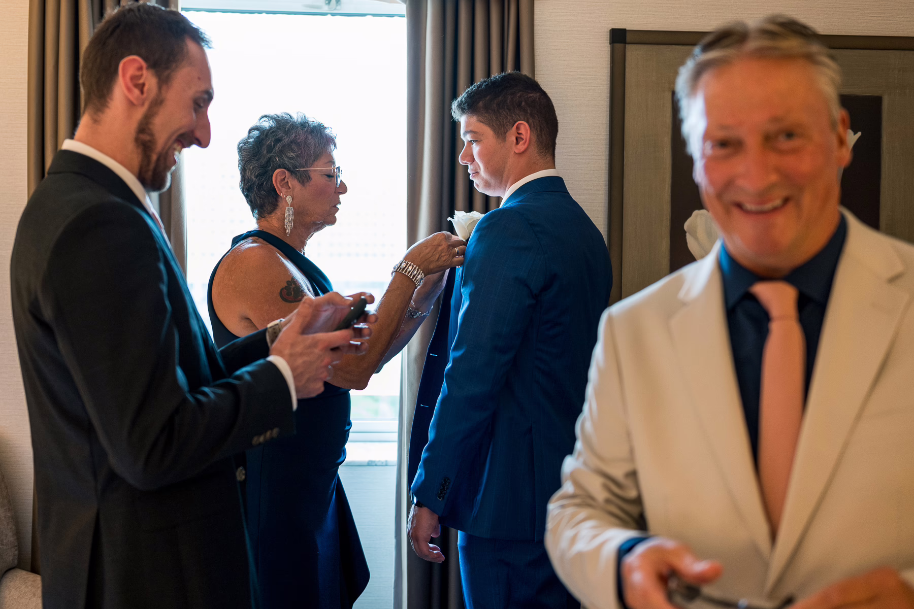 ottawa wedding photographer groom getting read ❥ Ottawa Wedding Photographer Groom getting ready with mother and best man by Ottawa Wedding Photographer